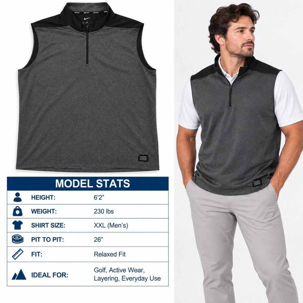 Nike Golf Dri-FIT Mens XXL Gray Black 1/4 Zip Sleeveless Pullover Vest 1095